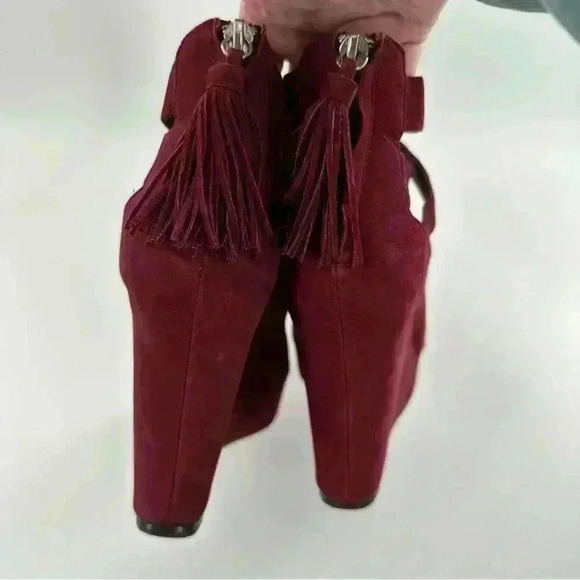 Dolce vita Jade ankle booties size 8 burgundy Nubuck leather  wedge platforms - Picture 11 of 12